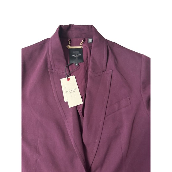 Ted Baker Blazer Women XL Size 5 Purple Wine Red Kclara‎ Relax Fit Patch Jacket - Picture 3 of 10